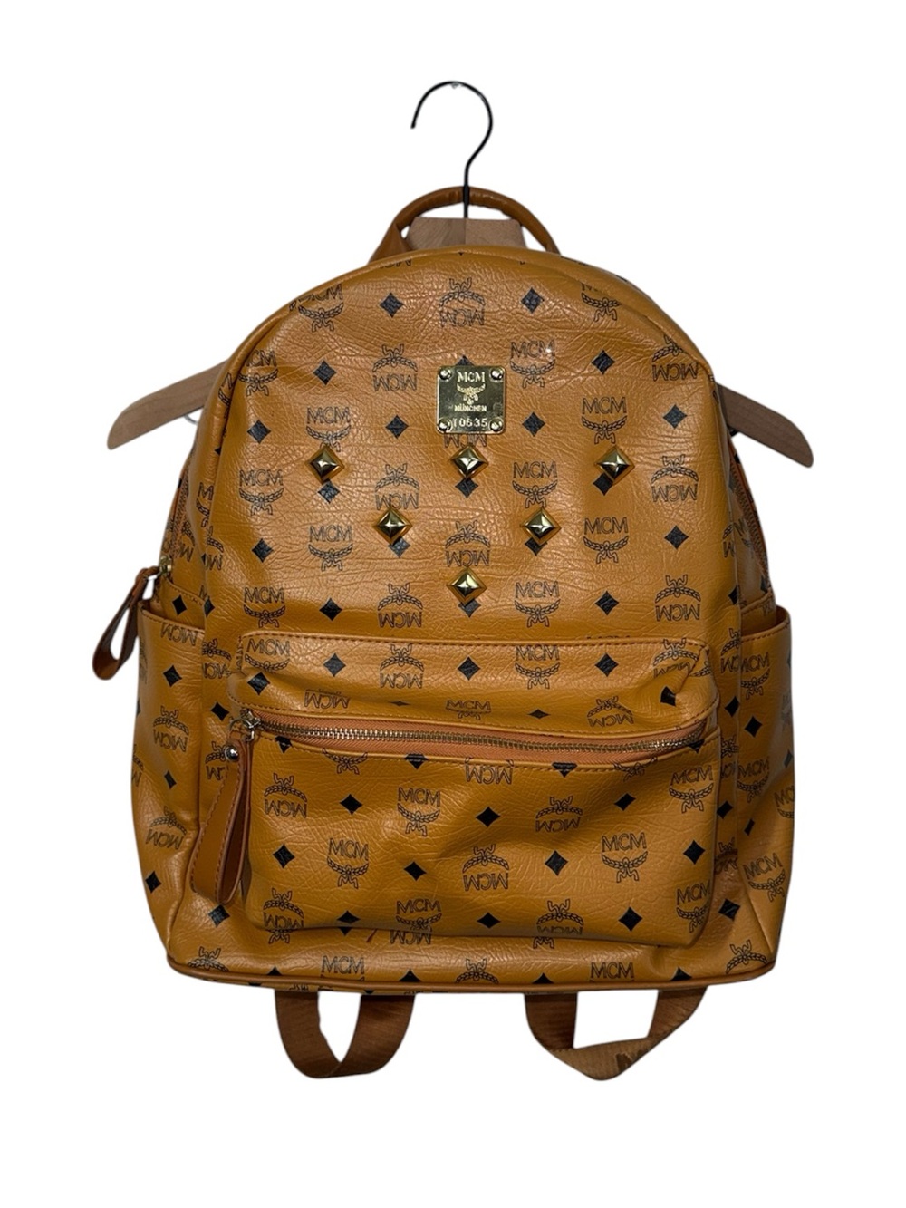MCM München Cognac Visetos Studded Backpack Mini Small Logo Monogram Print Bag